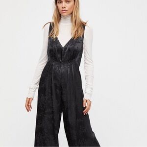 Free People XS Black Zuri Jumpsuit Extreme Wide Leg Silky Feel